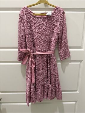Angels Dusty Rose Lace Formal Dress with Satin Sash